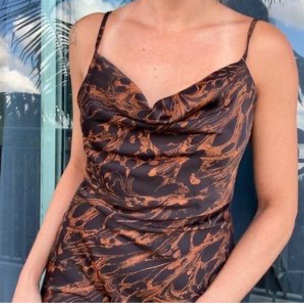 Urban Outfitters cowl neck satin slip black and gold mini dress medium